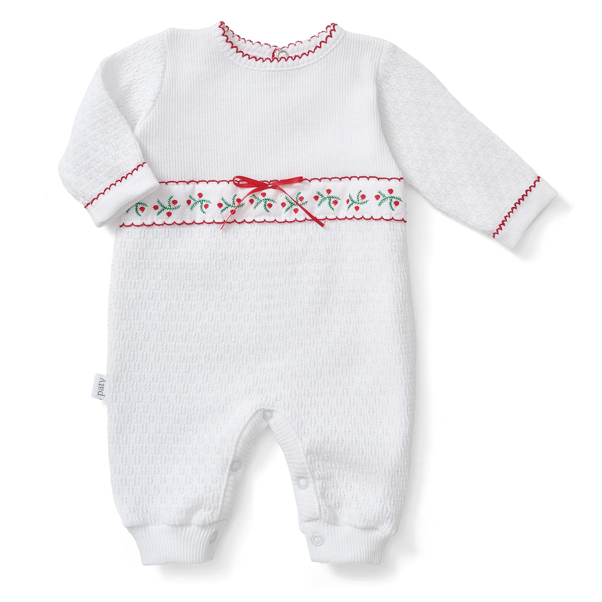 PatyKnit™ Romper with Swiss Pine Embroidery