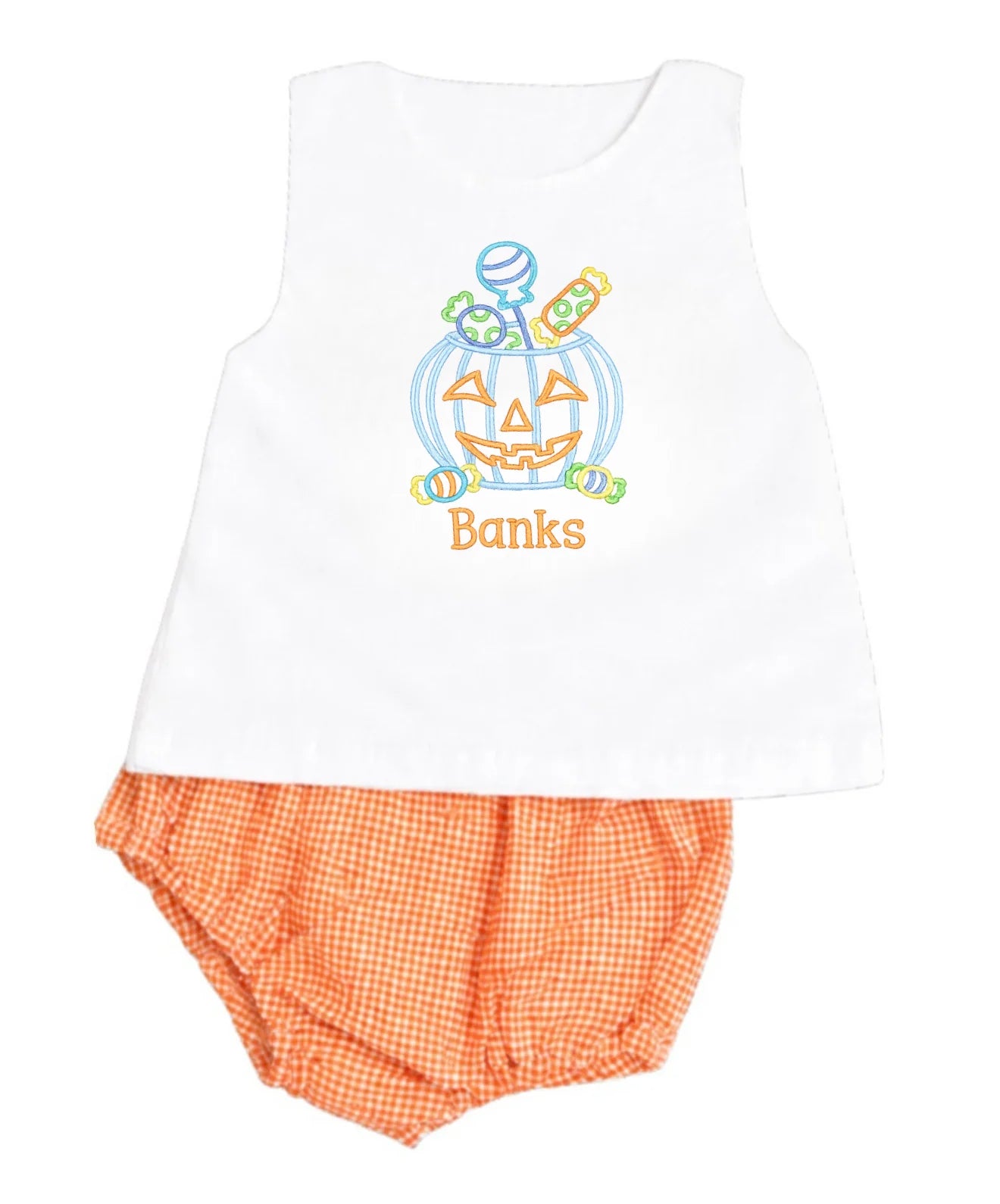 orange gingham diaper set