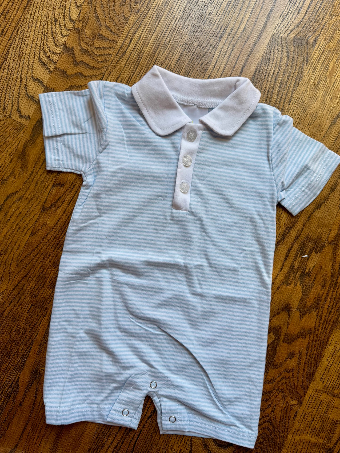 Blue and white stripe collar romper