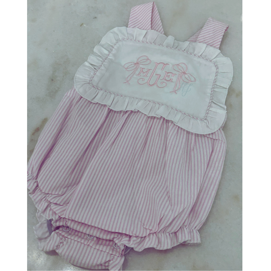 Hampton light pink ruffle seersucker sunsuit