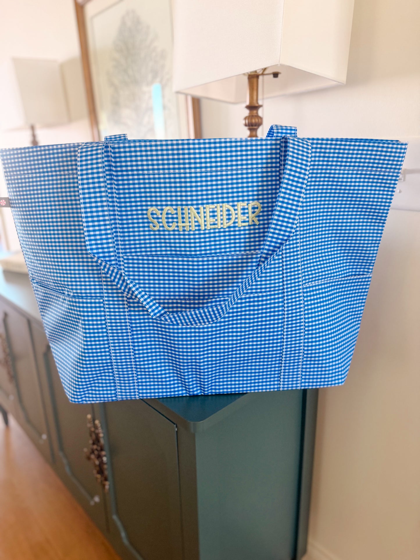 Electric blue gingham Big mama tote