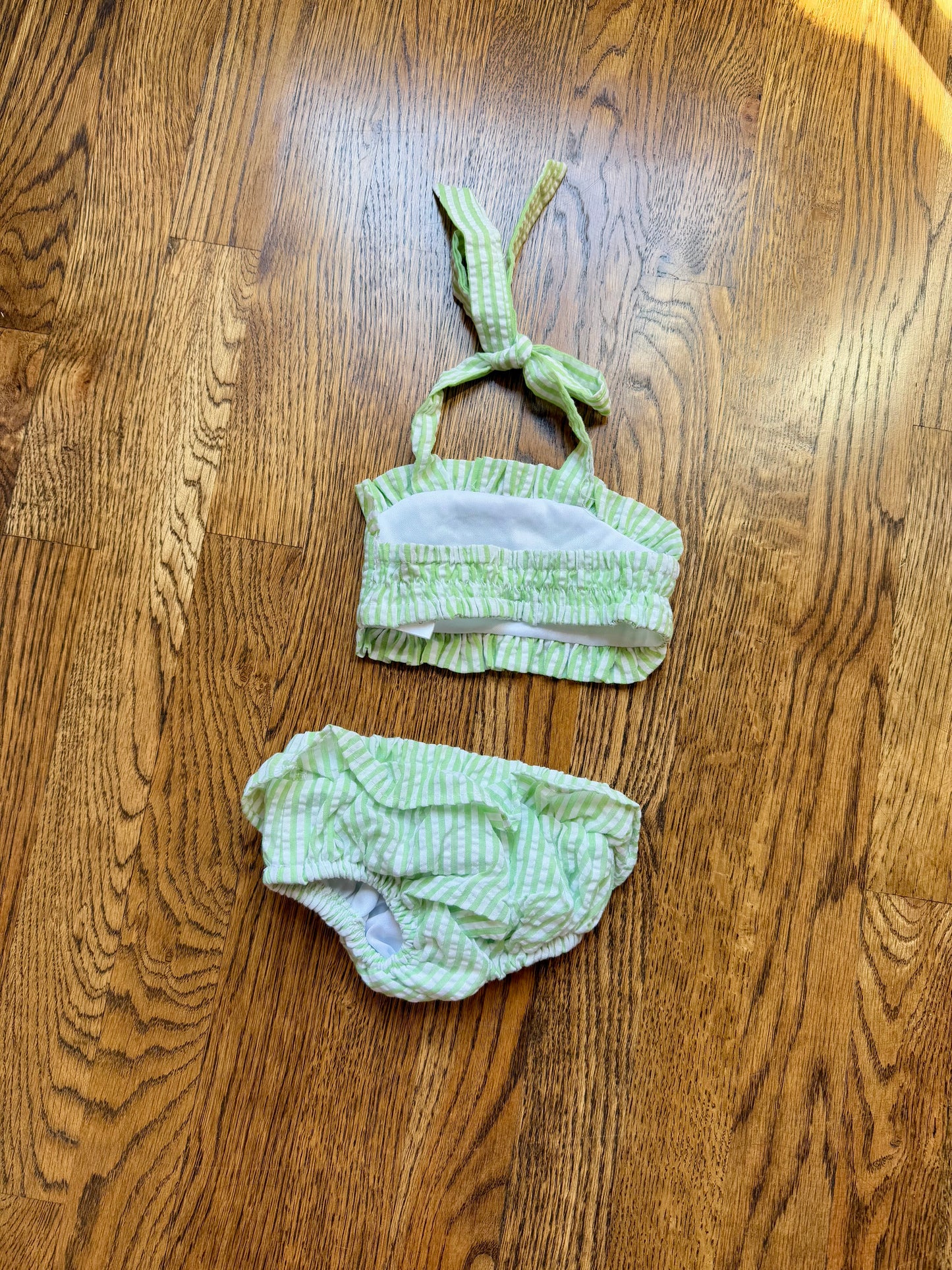 Green seersucker ruffle swimsuit