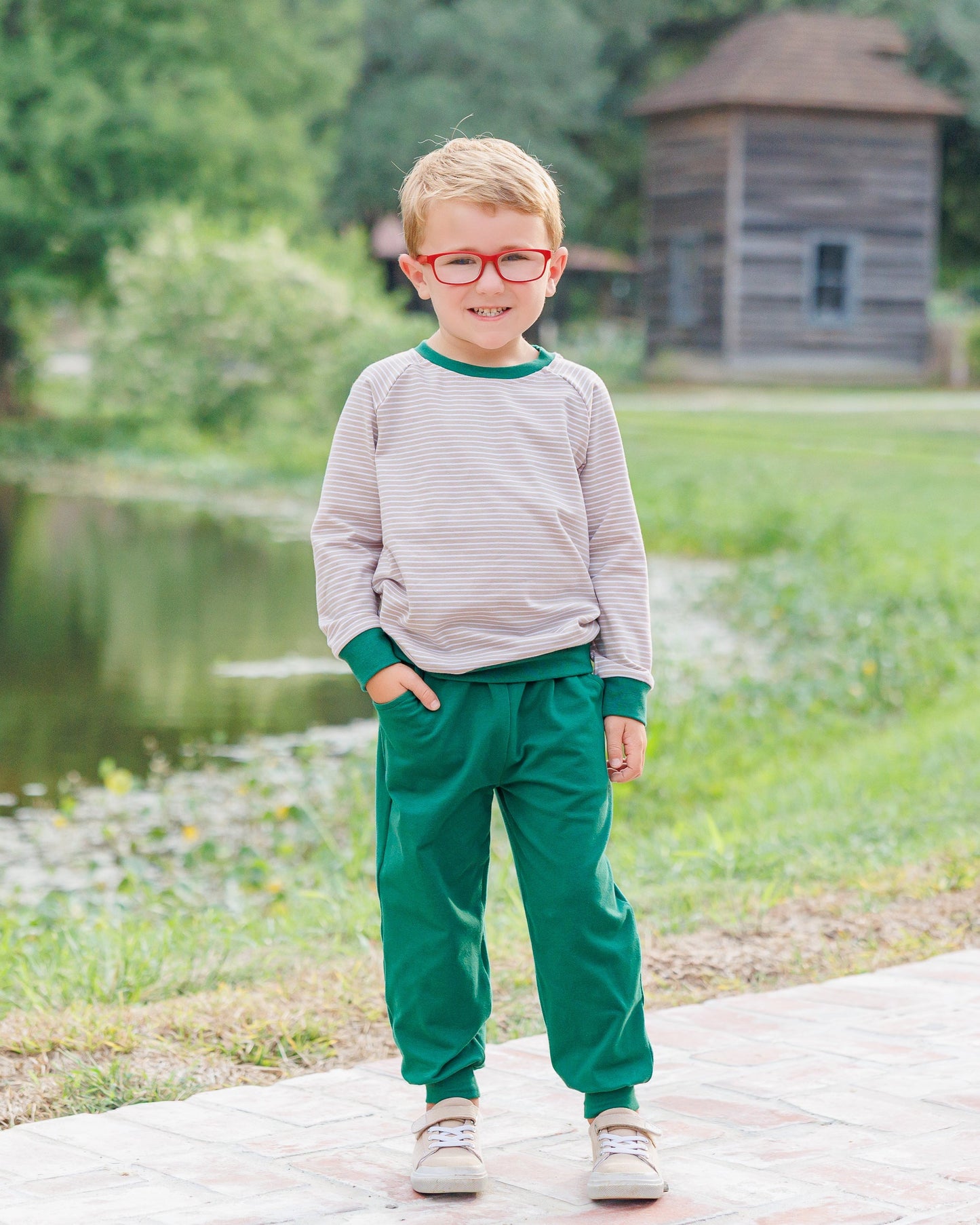 Connor jogger set-tan stripe/hunter green