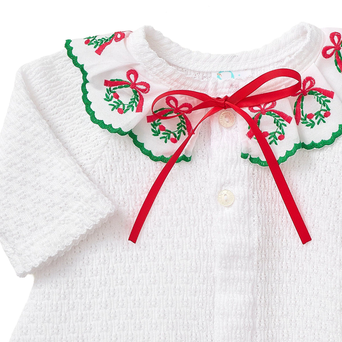 PatyKnit™ Cardigan with Swiss Embroidered Wreath Trim