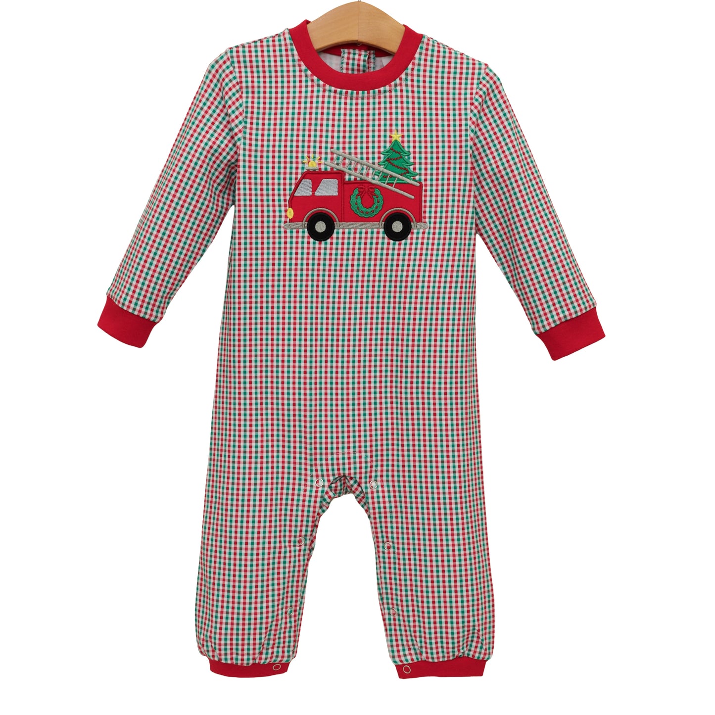 Festive firetruck romper