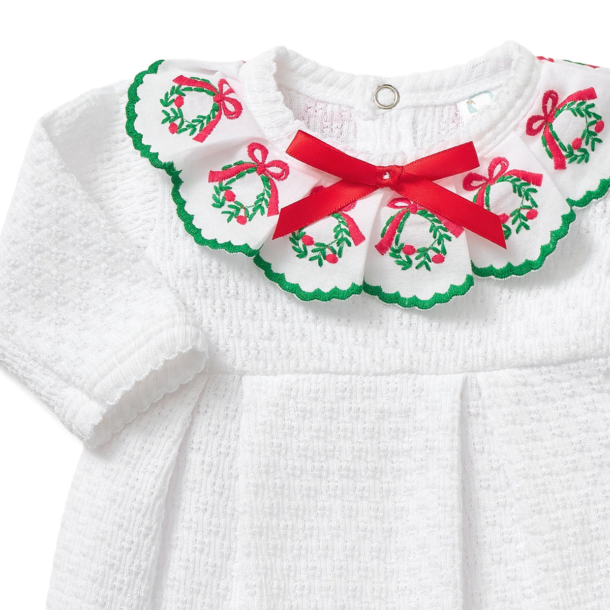 PatyKnit™ Christmas Footie with Wreath Trim
