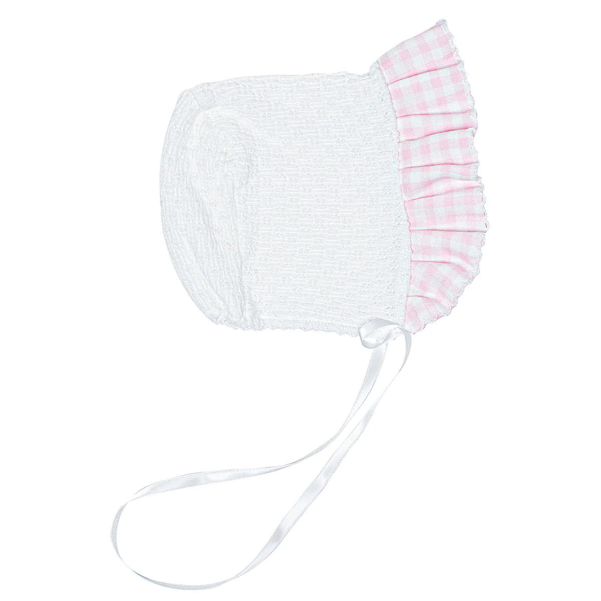 PATY KNIT BONNET WITH GINGHAM TRIM