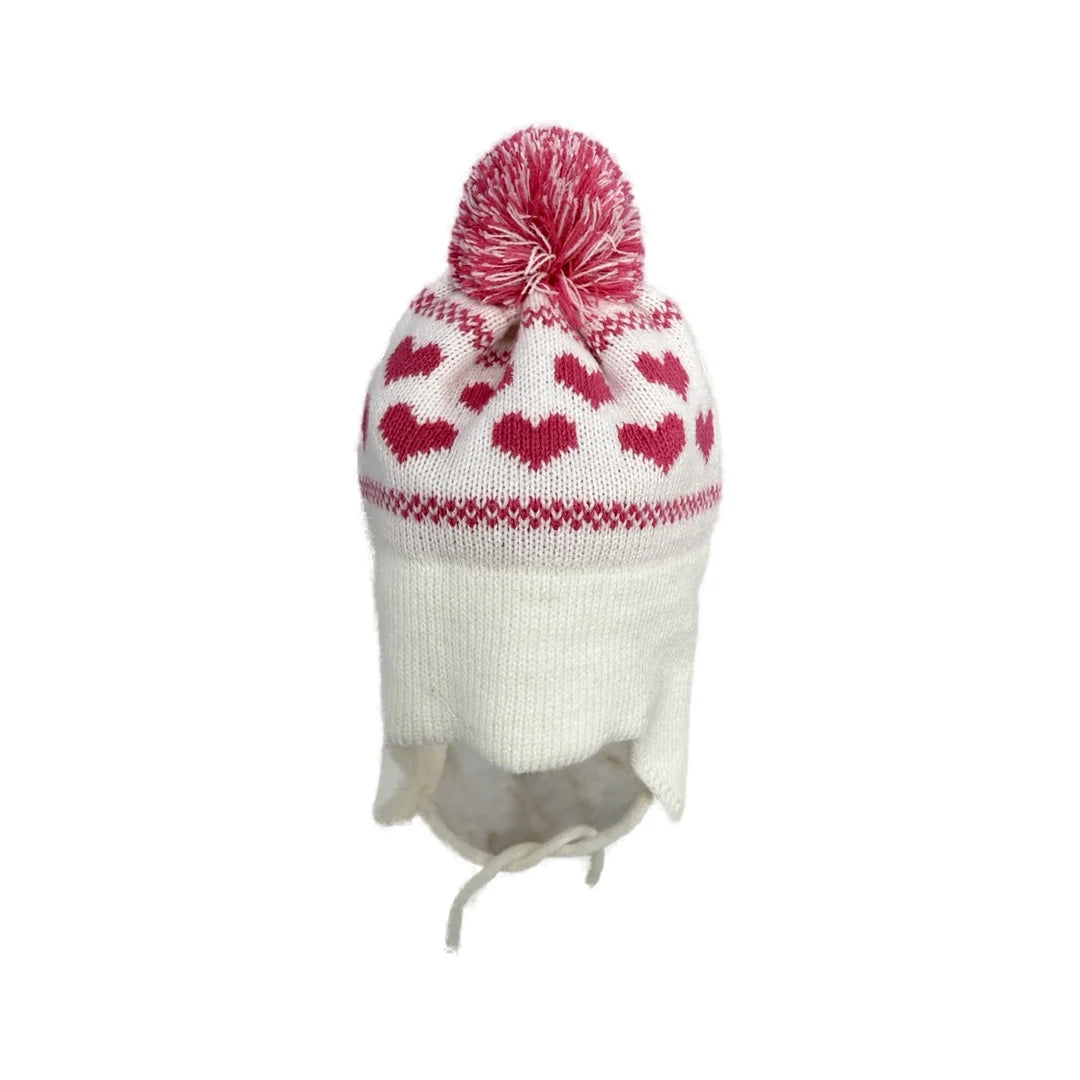 Pink hearts ear flap hat
