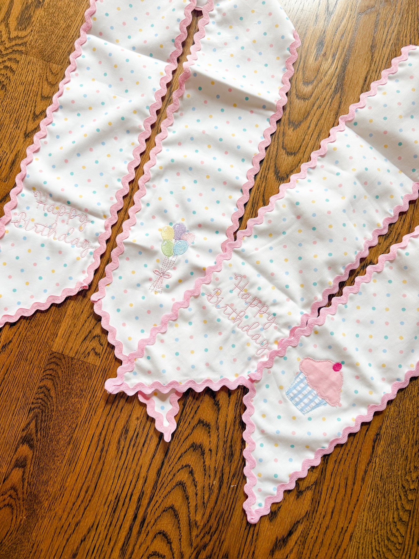 Wreath Sash-multi dot with ric rac