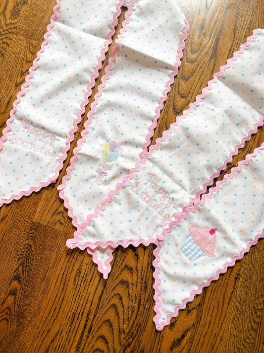 Wreath Sash-multi dot with ric rac