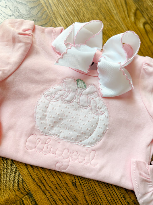 All pink pumpkin appliqué with bow