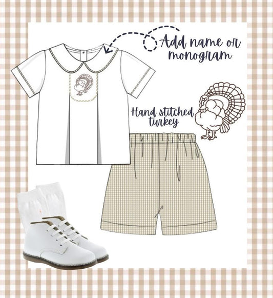 Boys gingham turkey short set