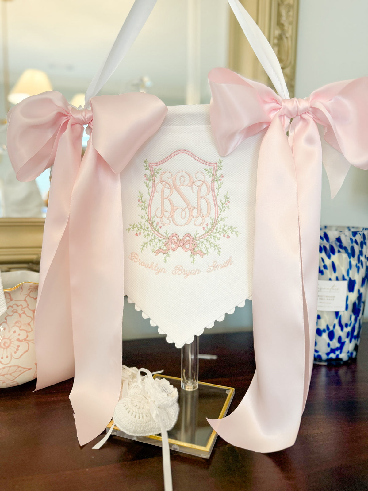 White Cotton Pique Scallop Hanging Banner