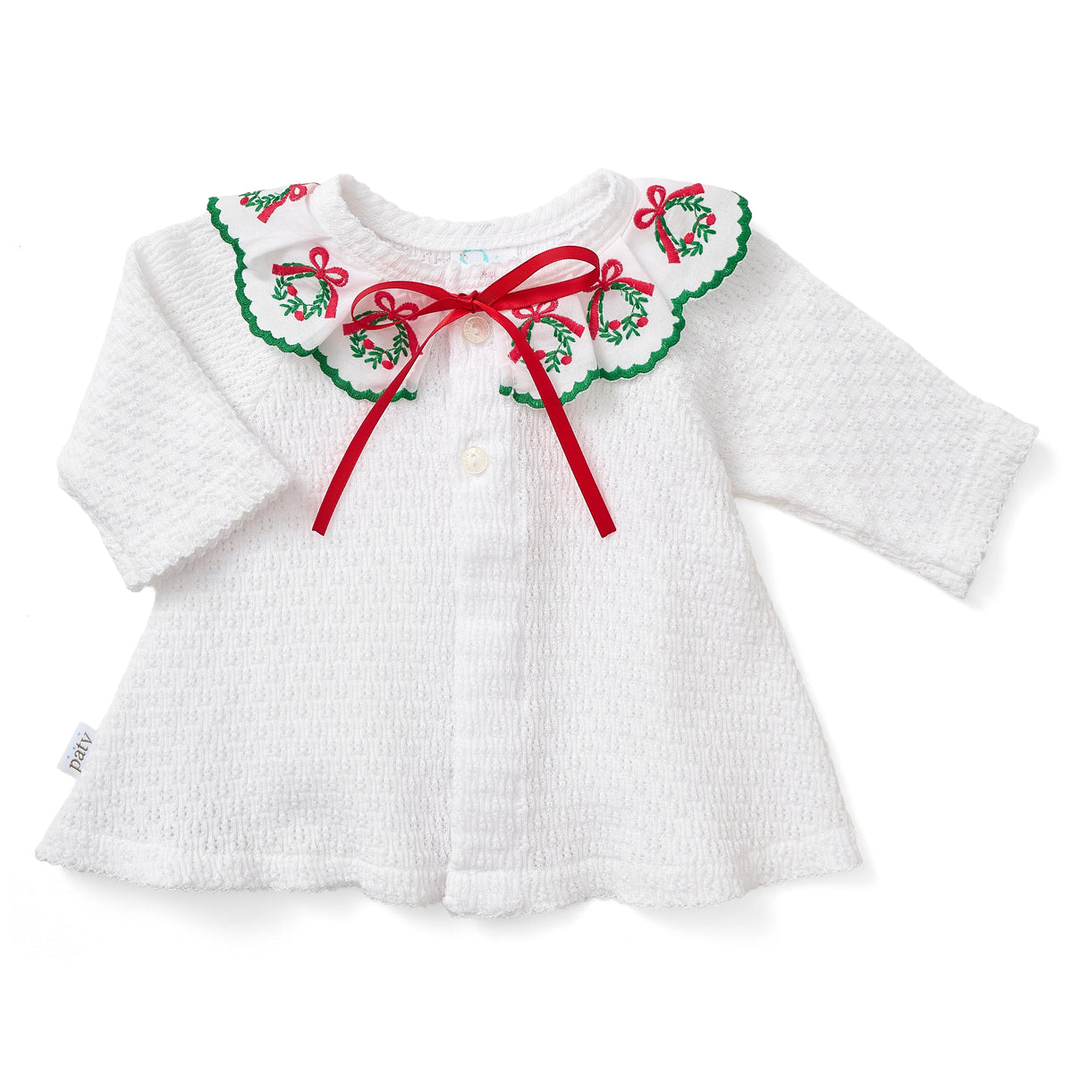 PatyKnit™ Cardigan with Swiss Embroidered Wreath Trim