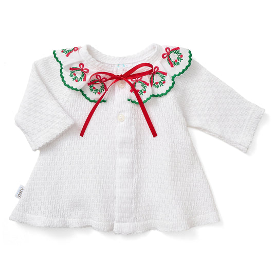 PatyKnit™ Cardigan with Swiss Embroidered Wreath Trim