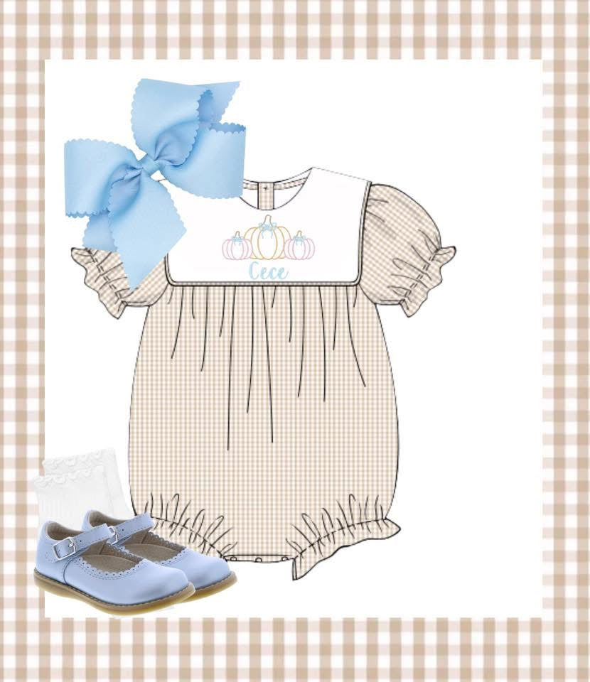 Girls tan gingham bubble