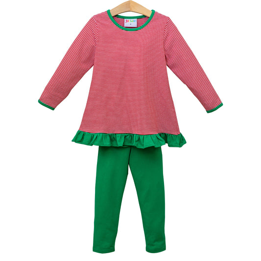 Ava Pants Set- Red Stripe & Green