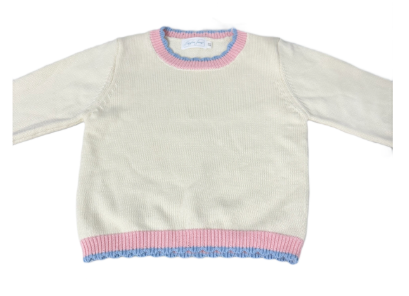 HJ rollneck sweater- cream with pink and blue trim