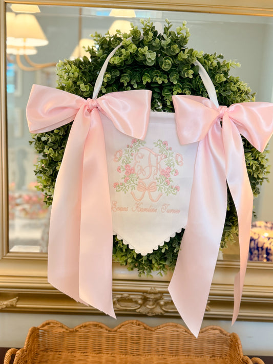 White Cotton Pique Scallop Hanging Banner