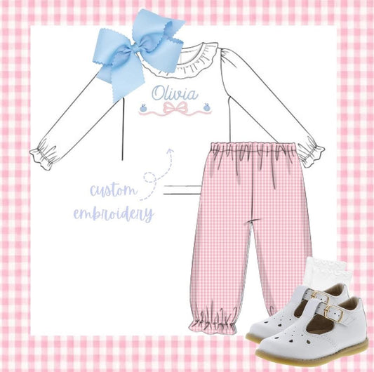 Girls pink gingham pant set