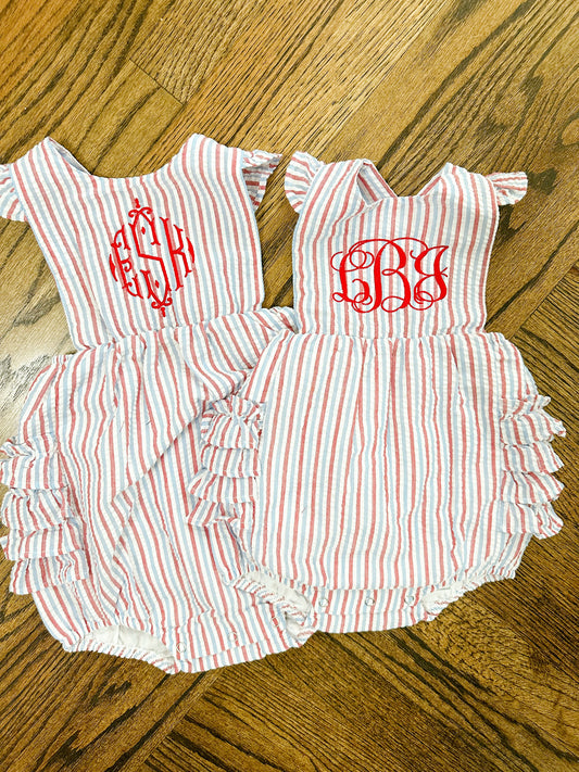 Patriotic seersucker ruffle butt bubble