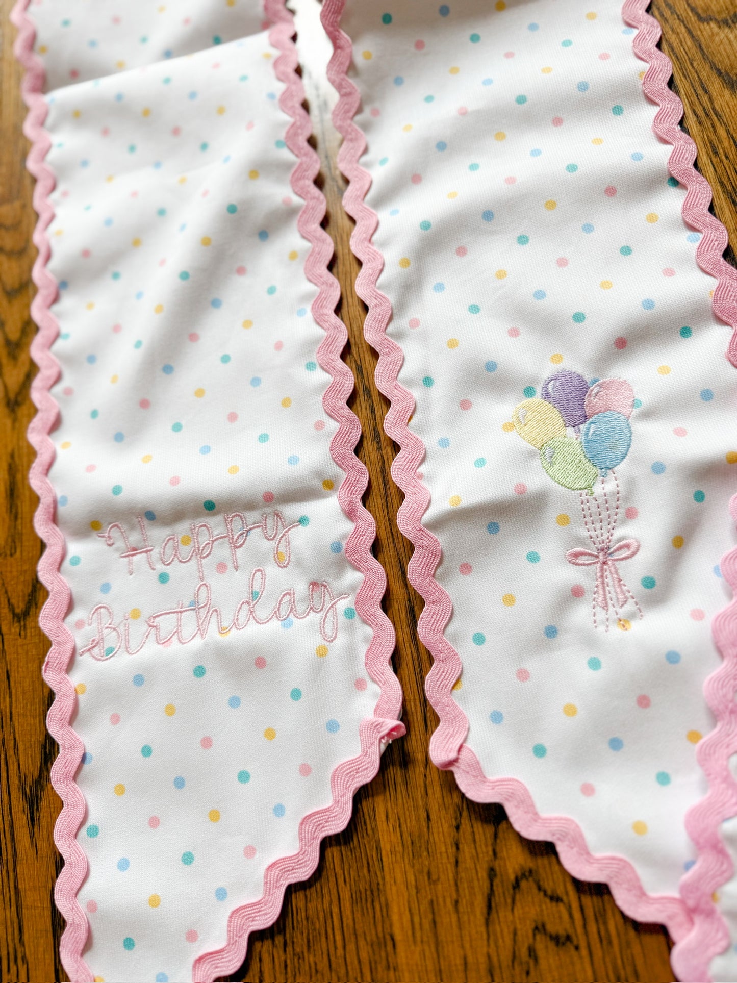 Wreath Sash-multi dot with ric rac