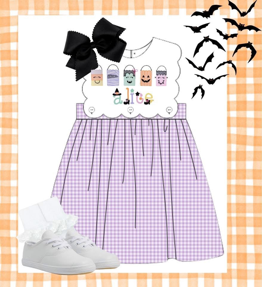 Lavender gingham scallop dress