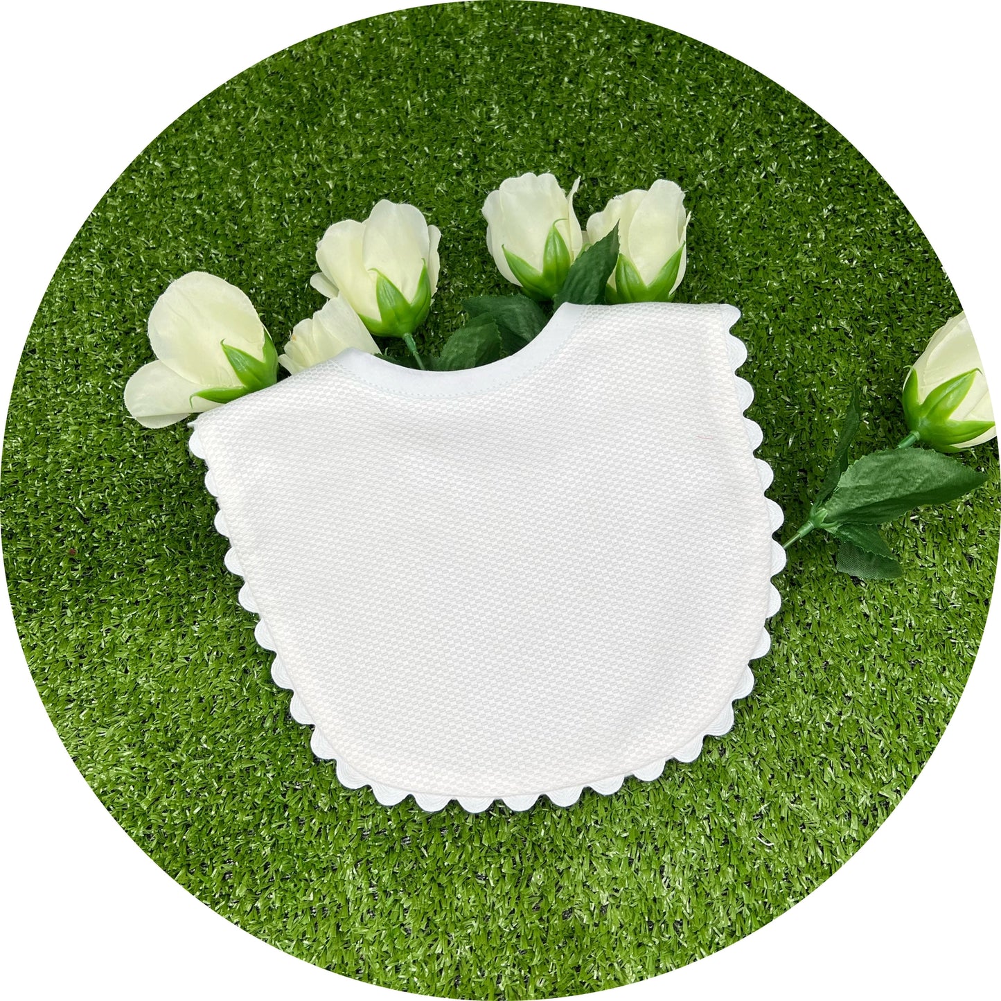 Cotton pique/white with white trim baby bib