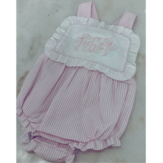 Hampton light pink ruffle seersucker sunsuit