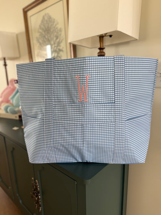 Baby blue gingham Big mama tote