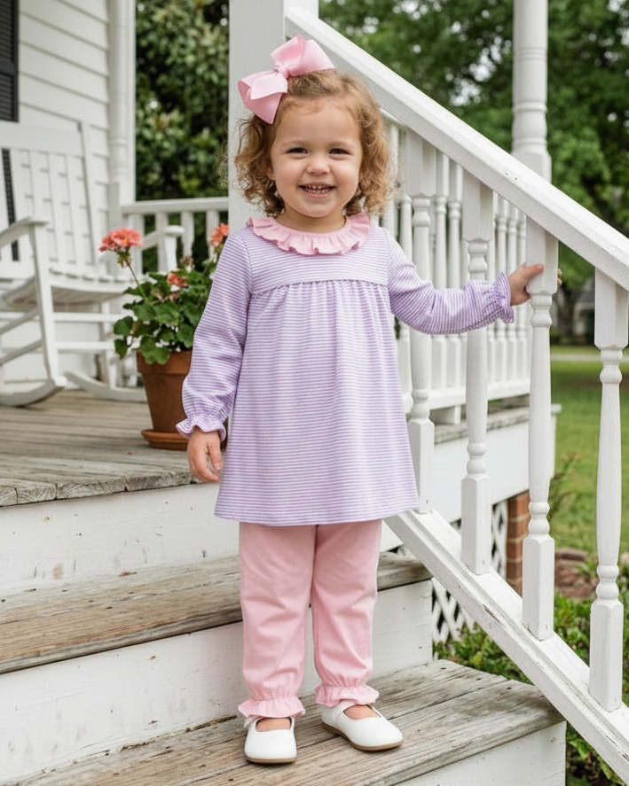 Audrey bloomer pants set- lavender stripe/light pink