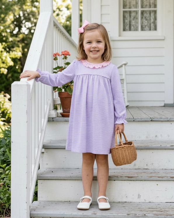 Audrey dress- lavender stripe/light pink
