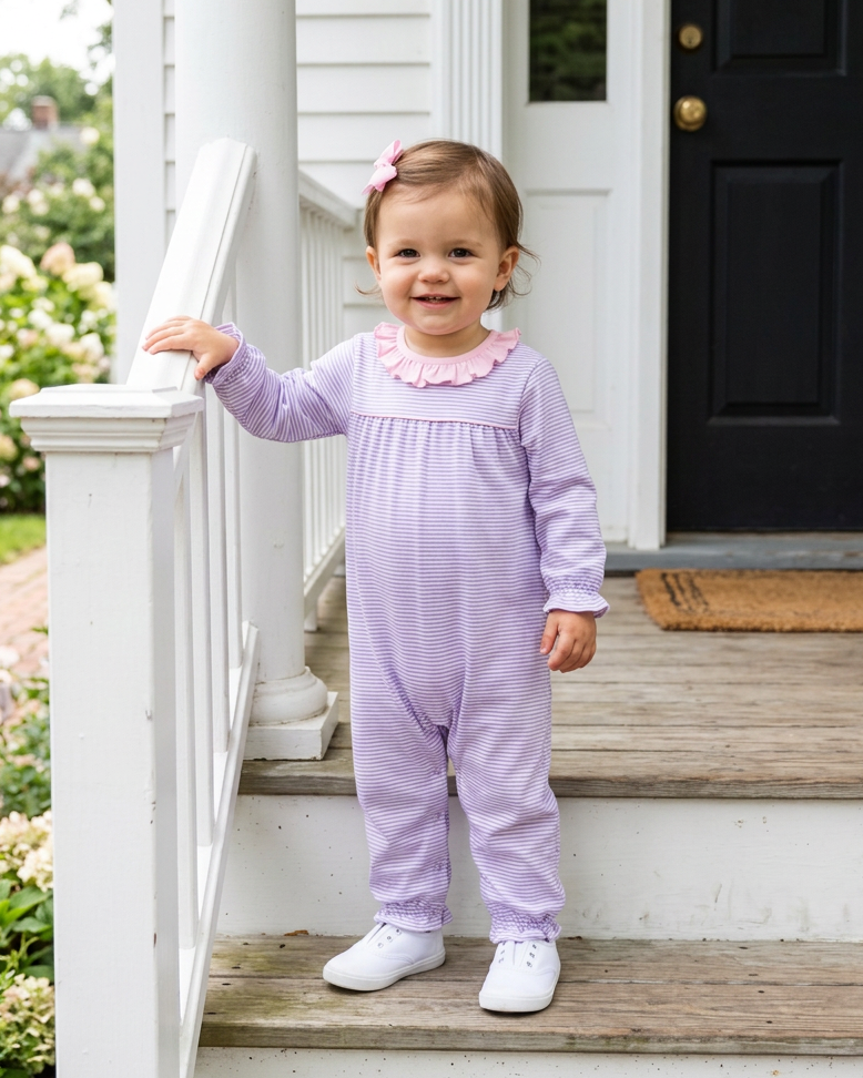 Audrey romper-lavender stripe/light pink