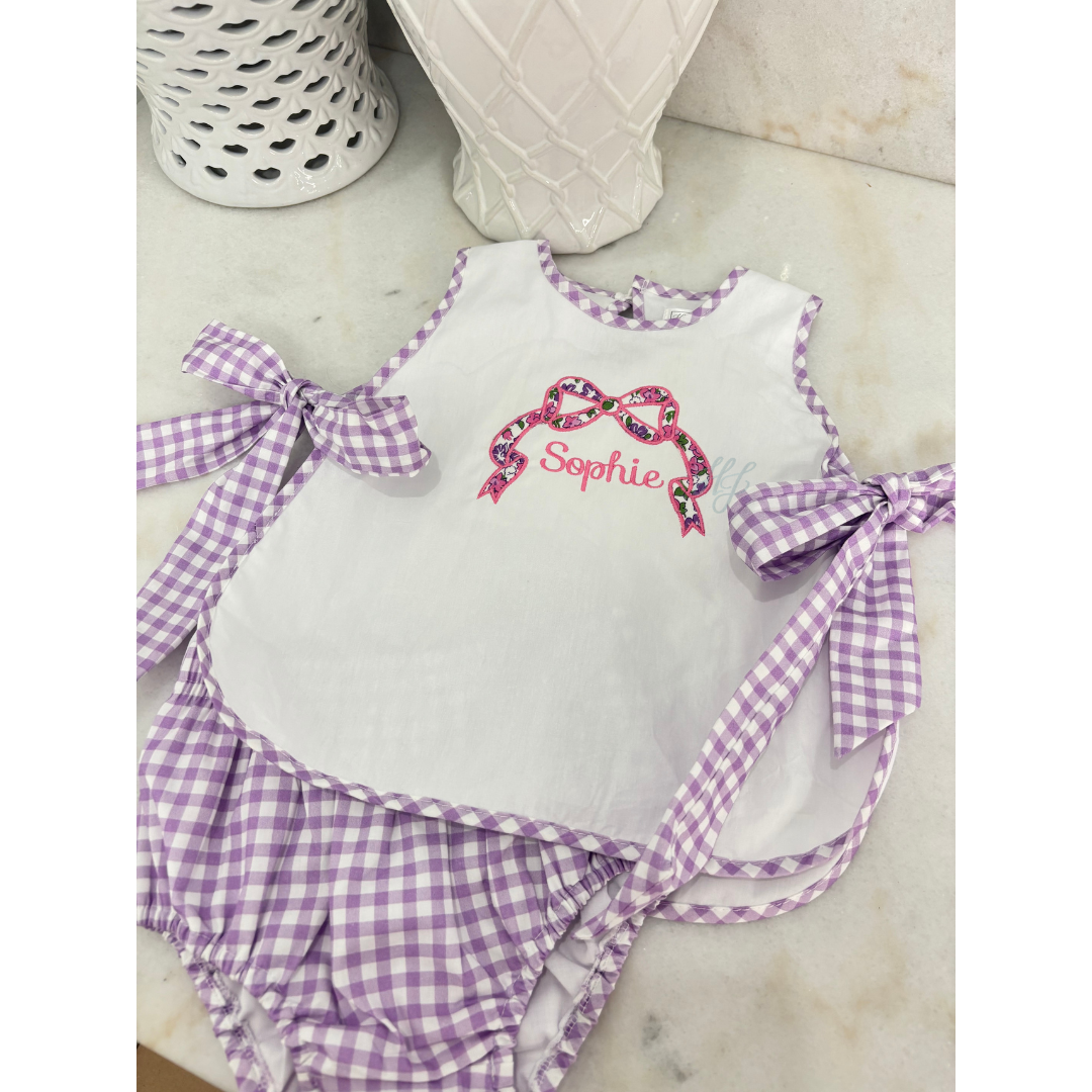 HJ purple check apron set
