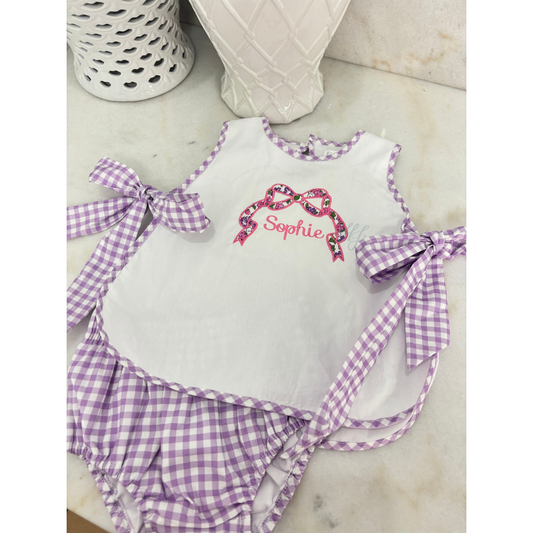 HJ purple check apron set