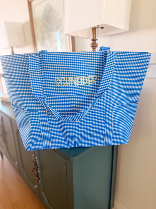 Electric blue gingham Big mama tote