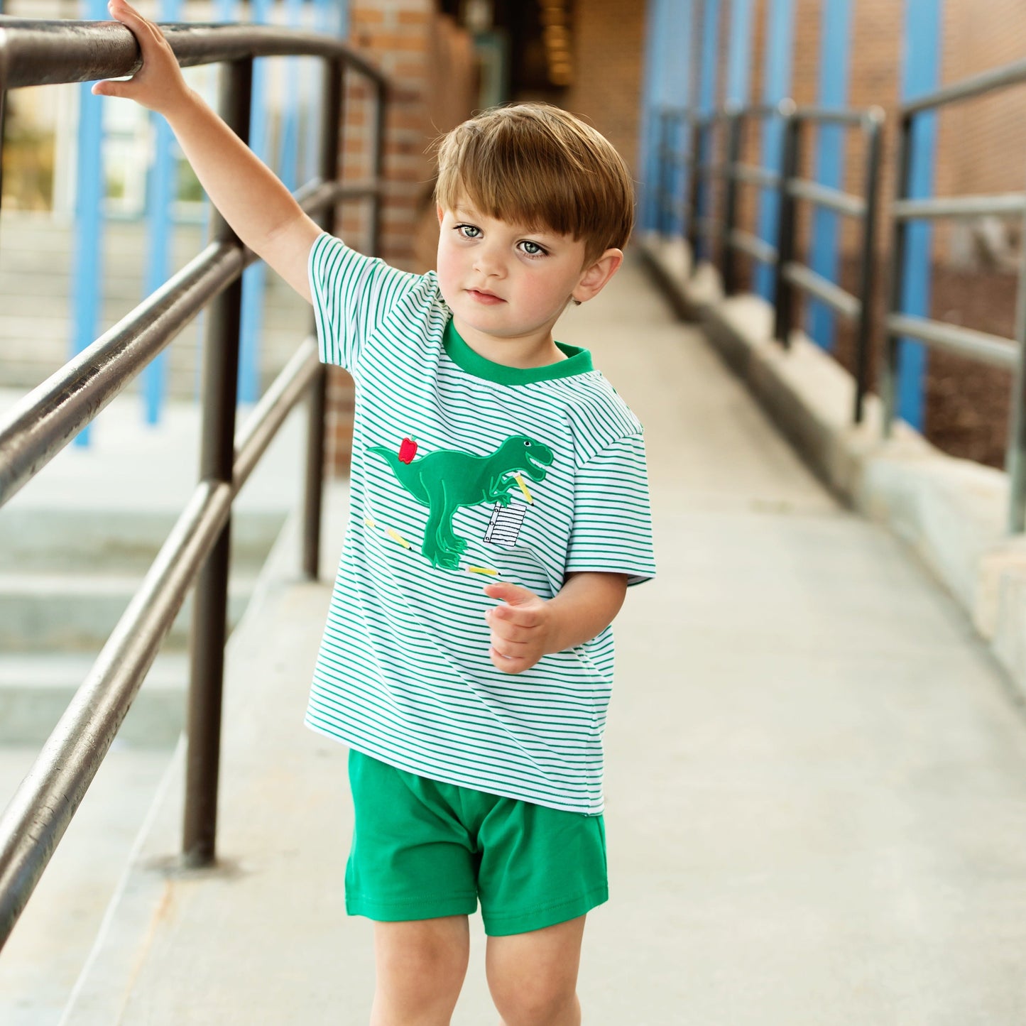 Back to school dino short set