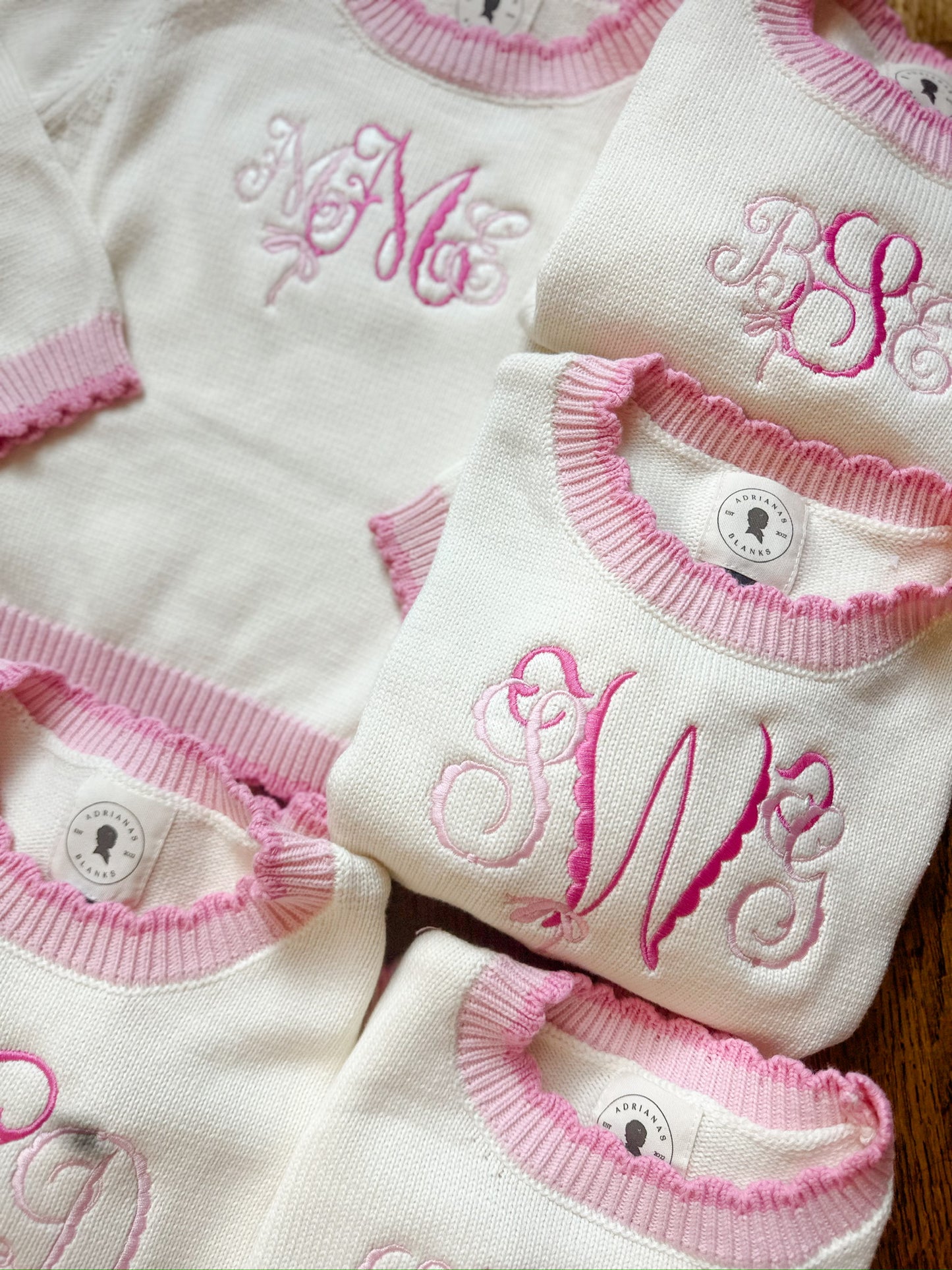 Pink and cream scallop sweater