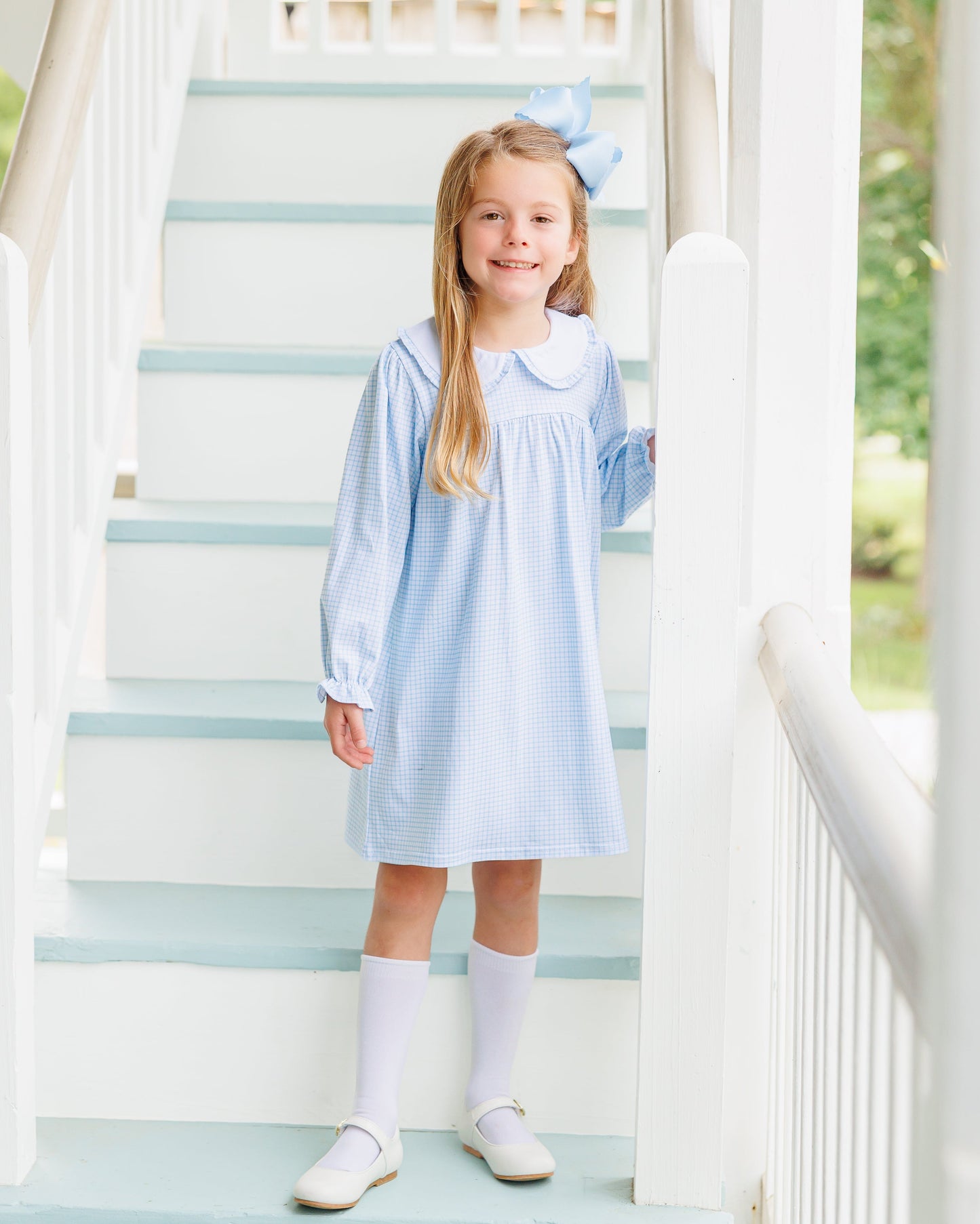 Catherine dress- light blue windowpane