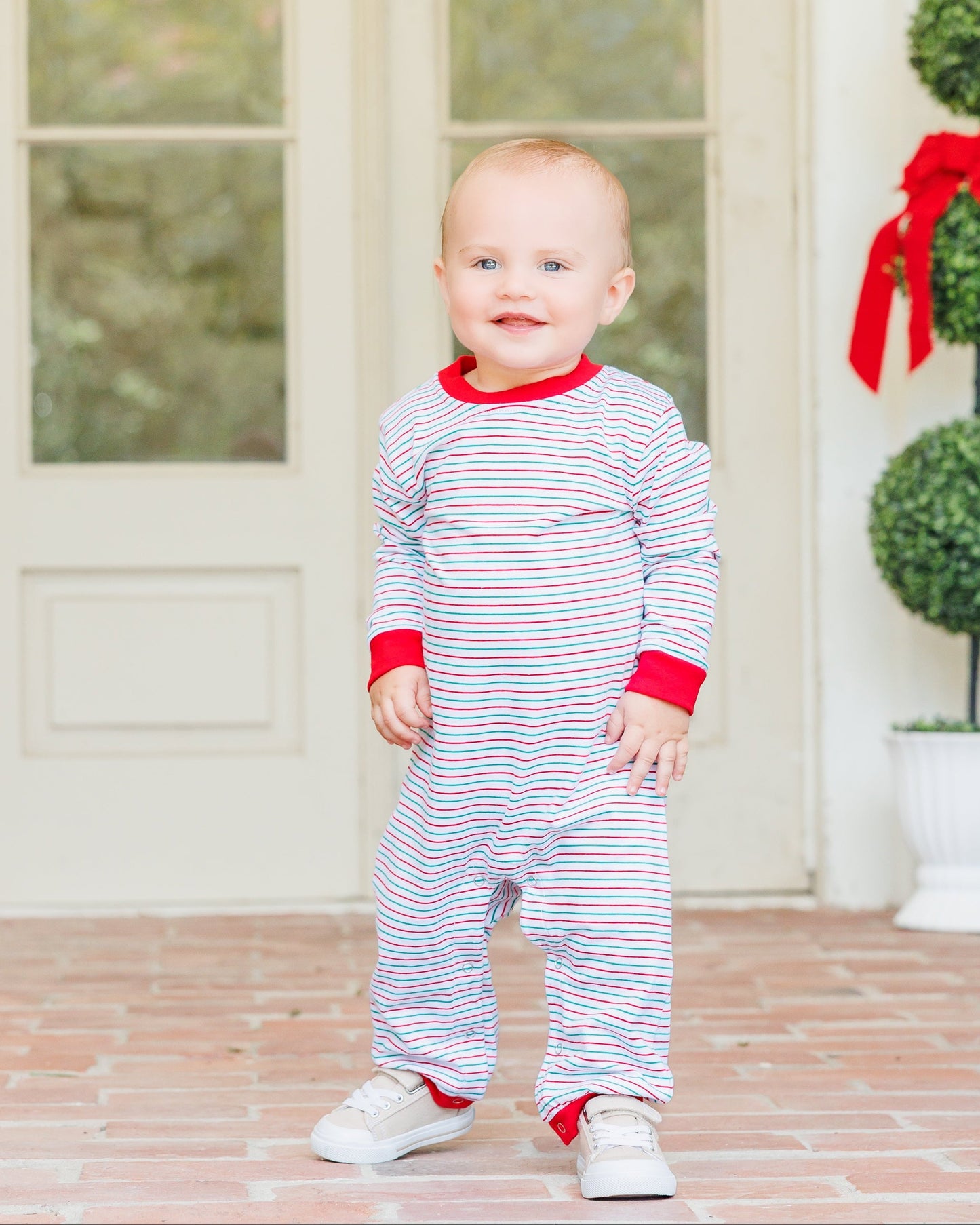 Christmas candy stripe Thomas romper