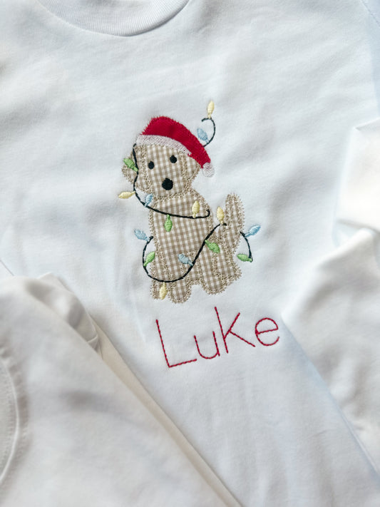 Christmas Appliqué Pup with lights