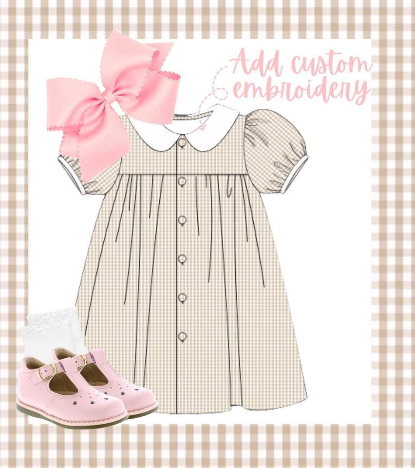 Girls tan gingham dress