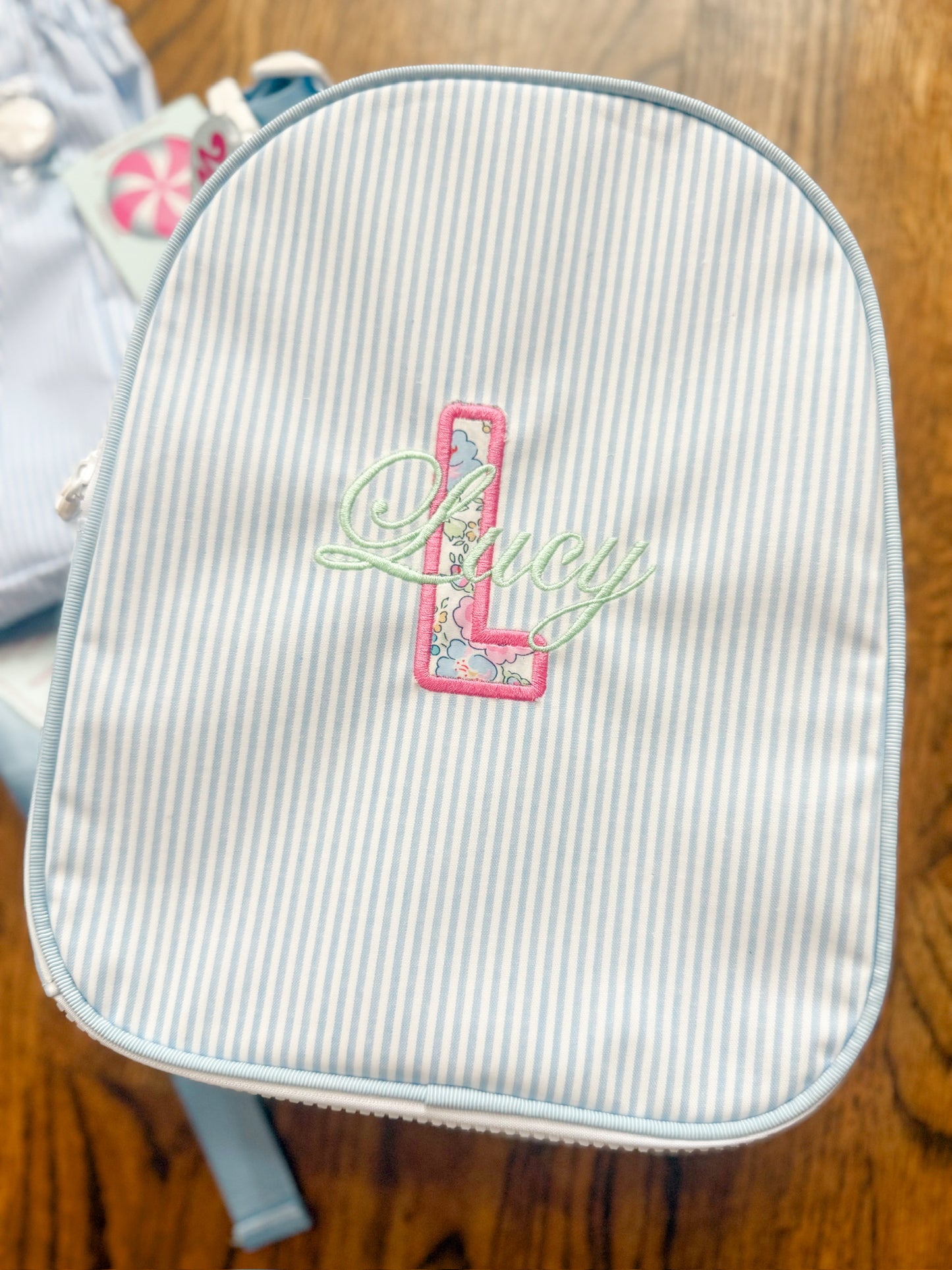 Baby Blue preppy stripe lunch box