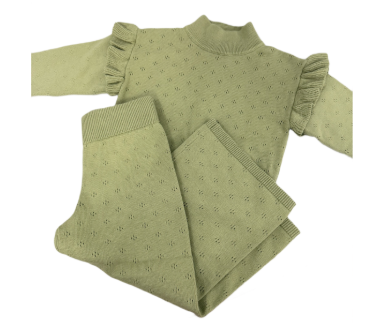 Pointelle knit set- olive