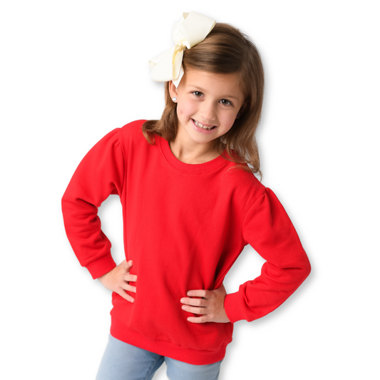 Girl puff sleeve sweatshirt- red