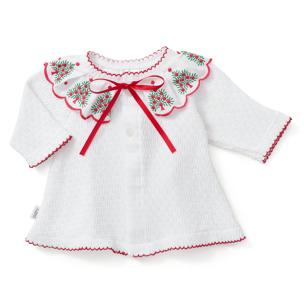 PatyKnit™ Christmas Cardigan Sweater with Embroidered Swiss Collar