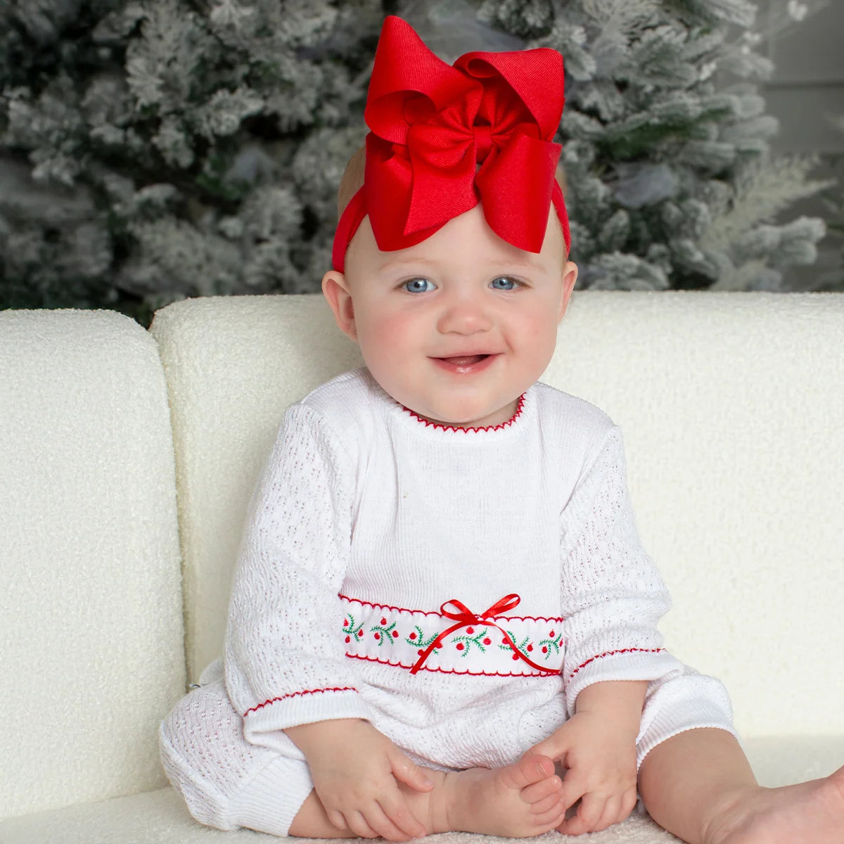 PatyKnit™ Romper with Swiss Pine Embroidery