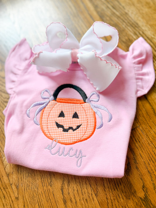 Jack-O-Lantern with bows applique