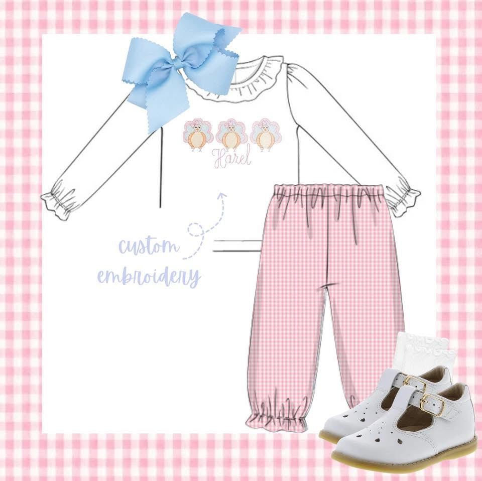 Girls pink gingham pant set