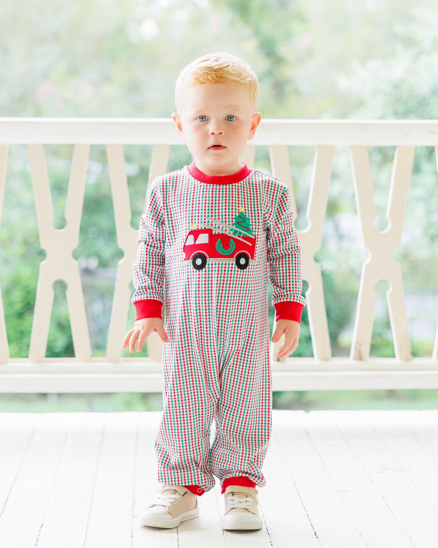 Festive firetruck romper